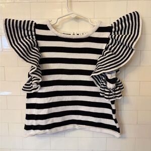 Janie and Jack Black and White Striped Top (Size 10)